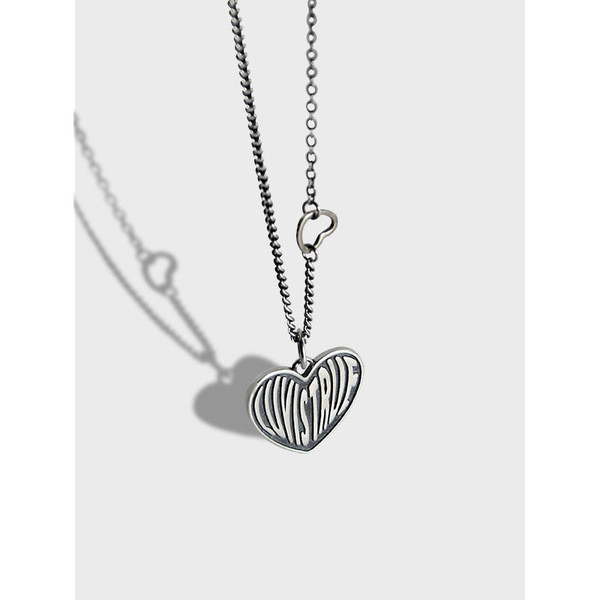 A32858 design simple vintage asymmetric hearts925 sterling silver necklace