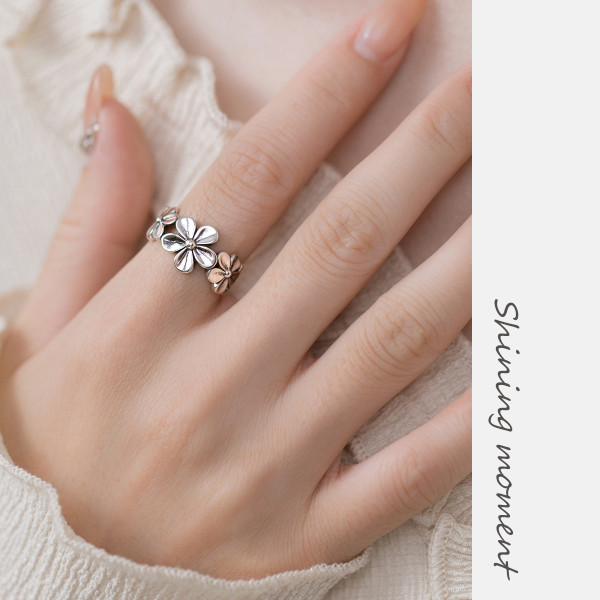 A39822 s925 silver heart unique elegant thai vintage flower ring