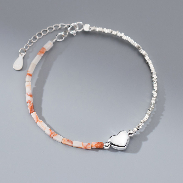 A41082 s925 sterling silver heart charm bracelet