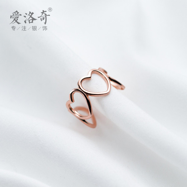A38437 s925 sterling silver heart trendy hollowed heartshape adjustable ring