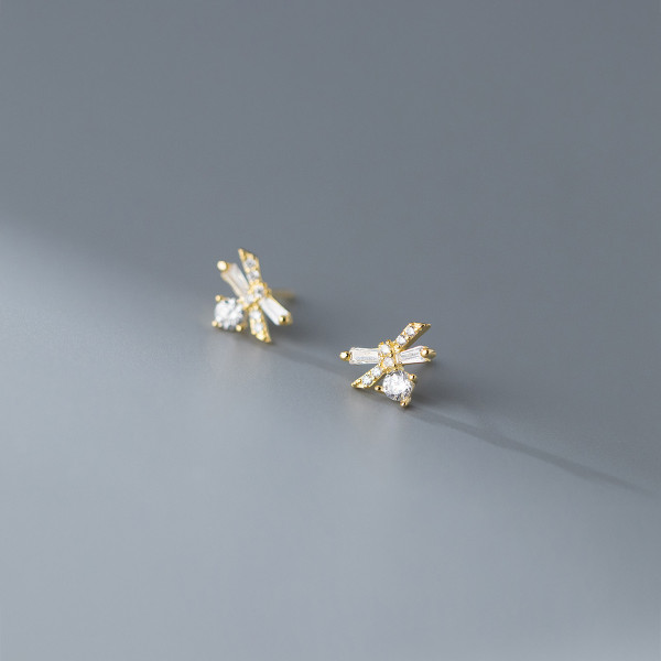 A35612 s925 sterling silver fashion small trendy rhinestone bow rhineston earrings