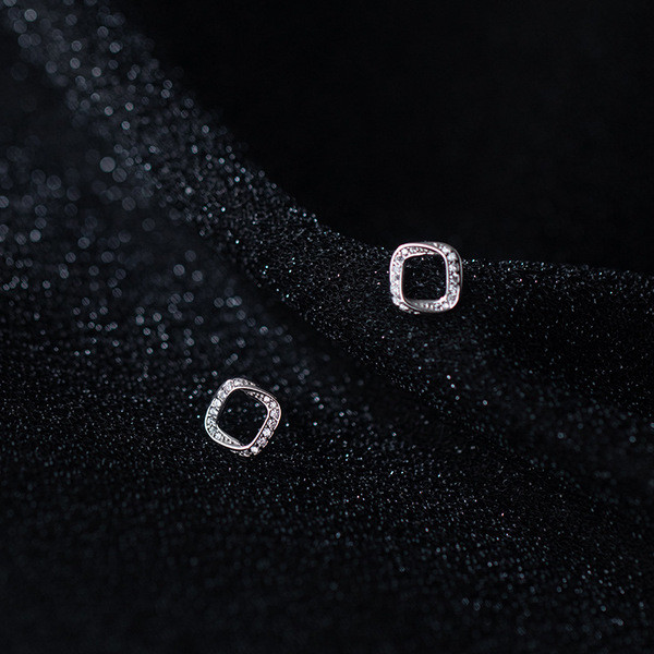 A33860 s925 sterling silver chic fashion rhinestone square earrings