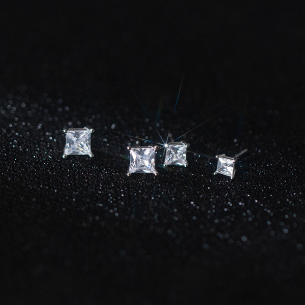 A33718 s925 sterling silver simple fashion square rhinestone earrings