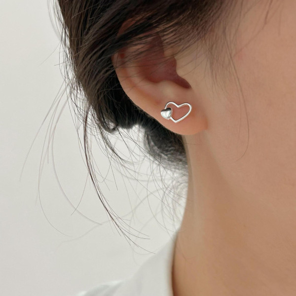 A43212 sterling silver heart stud earrings simple elegant earrings
