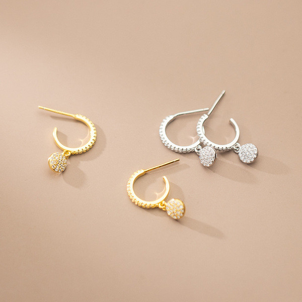 A33786 s925 sterling silver simple sparkling plate earrings