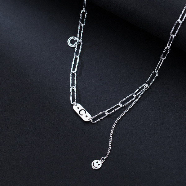 A33984 s925 sterling silver hollowed smilingface necklace