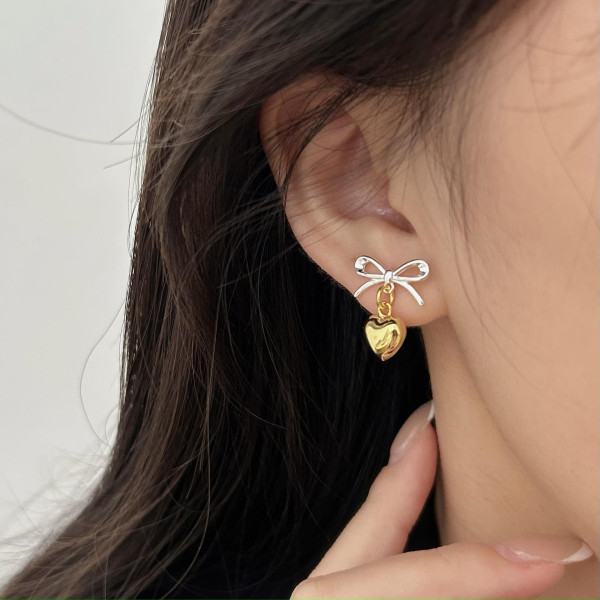 A42252 sterling silver butterfly heart stud simple elegant earrings