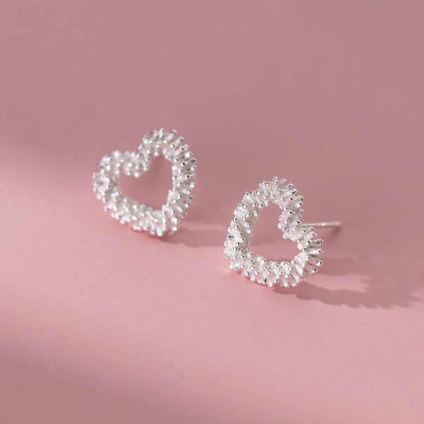 A41232 s925 sterling silver hollowed heart stud trendy sweet elegant earrings