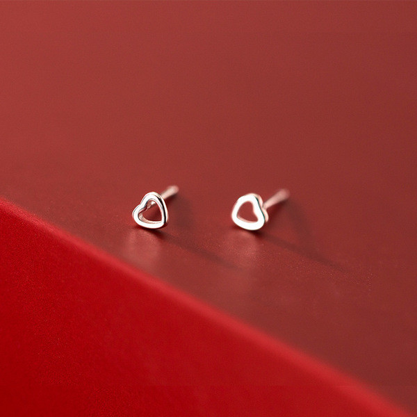 A31766 s925 sterling silver simple chic hollowed heart earrings