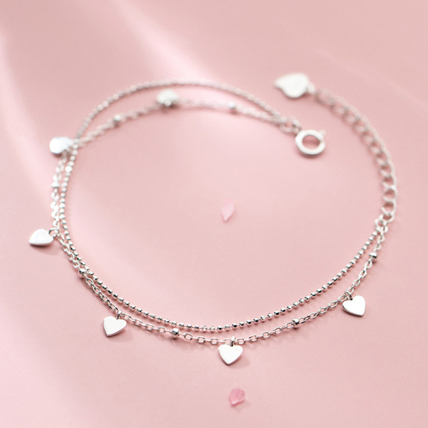 A34936 s925 sterling silver chic doublelayer silver heart sweet heartshape bracelet