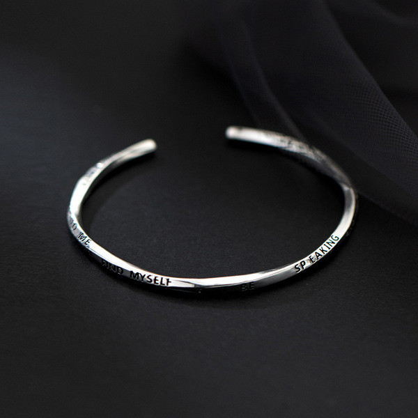 A34263 s925 sterling silver simple unique cute letter initial bangle bracelet