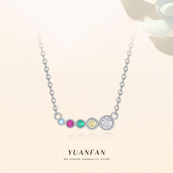 A46011 s925 sterling silver dainty smile colorful cubic zirconia necklace