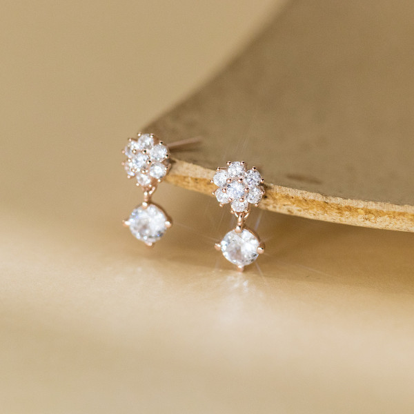 A42364 s925 sterling silver trendy sweet rhinestone flower stud elegant earrings