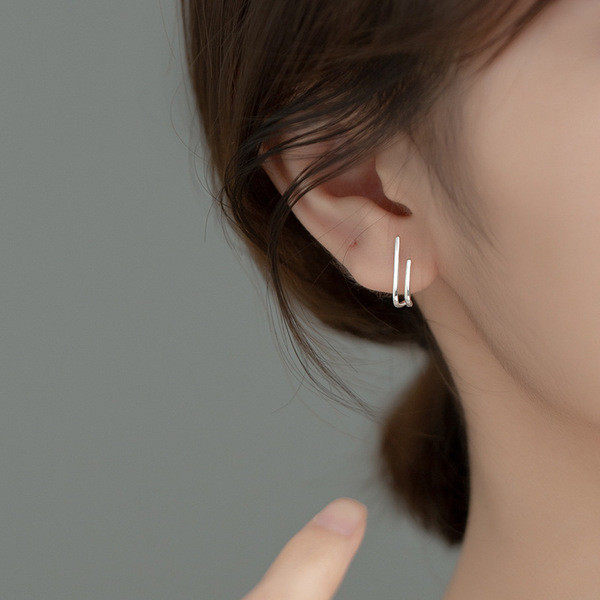 A32340 s925 sterling silver cute doublelayer bar earrings