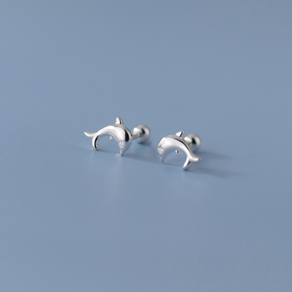 A37068 s925 sterling silver simple dolphin earrings