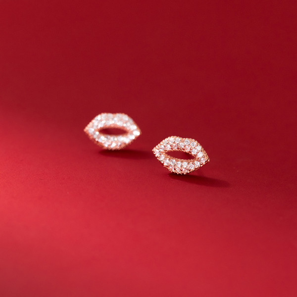 A41897 s925 sterling silver sparkling rhinestone lip stud design earrings