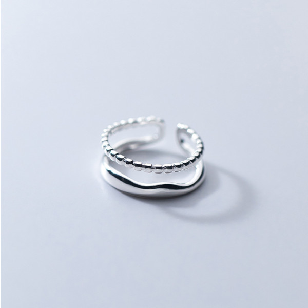 A36293 s925 sterling silver doublelayer bar simple adjustable ring