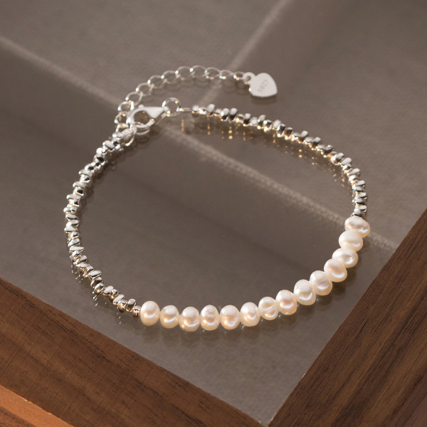 A39550 s925 sterling silver pearl charm vintage design elegant bracelet