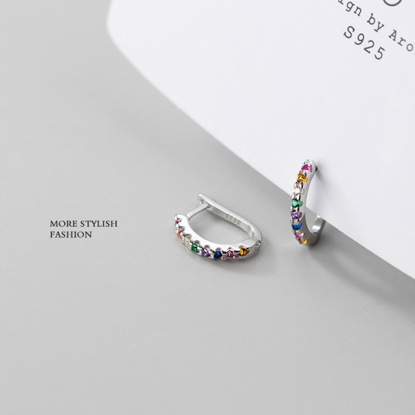 A36001 s925 sterling silver simple short colorful rhinestone trendy rhinestone earrings