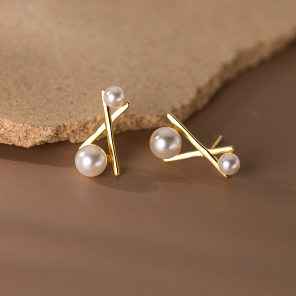 A38464 s925 sterling silver artificial pearl stud design elegant earrings