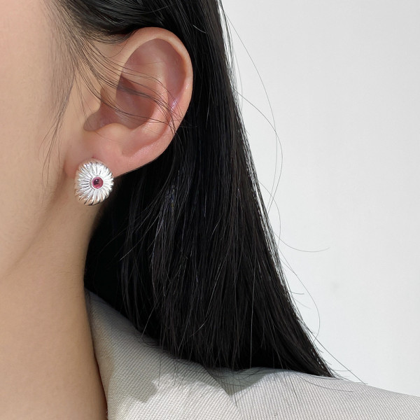 A46304 s925 sterling silver sweet pink stone daisy flower ear buckle