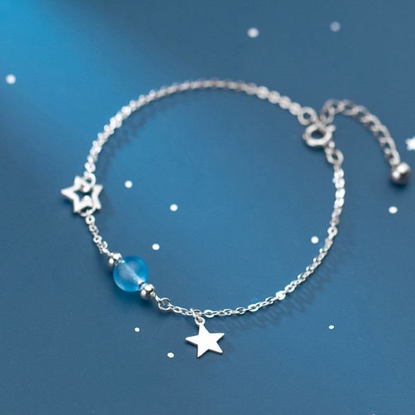 A40414 s925 silver charm simple stars artificial crystal bracelet