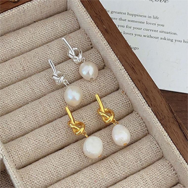 A41390 sterling silver twist pearl stud simple elegant earrings