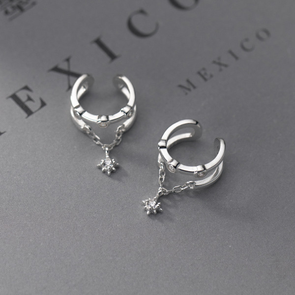 A45444 s925 sterling silver elegant rhinestone double layered clipon earrings