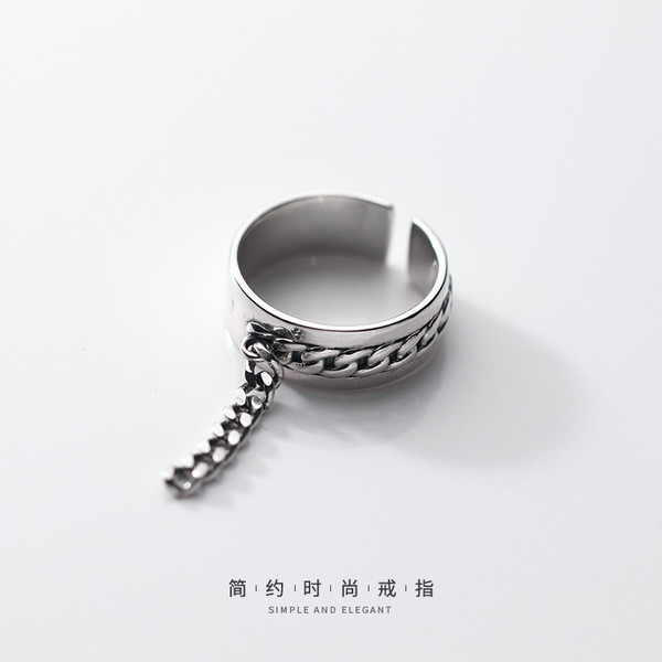 A32204 s925 sterling silver vintage silver wide chain ring