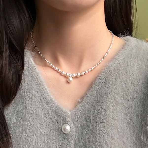 A39256 s925 sterling silver rhinestone vintage elegant necklace