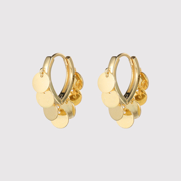 A33099 circle sequin 925 sterling silver vintage earrings