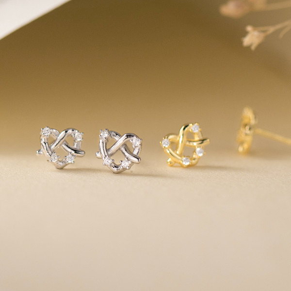 A41524 s925 sterling silver hollowed heart rhinestone stud design elegant earrings