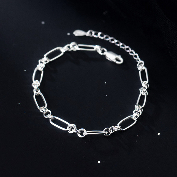 A34239 s925 sterling silver simple hollowed oval geometric charm bracelet