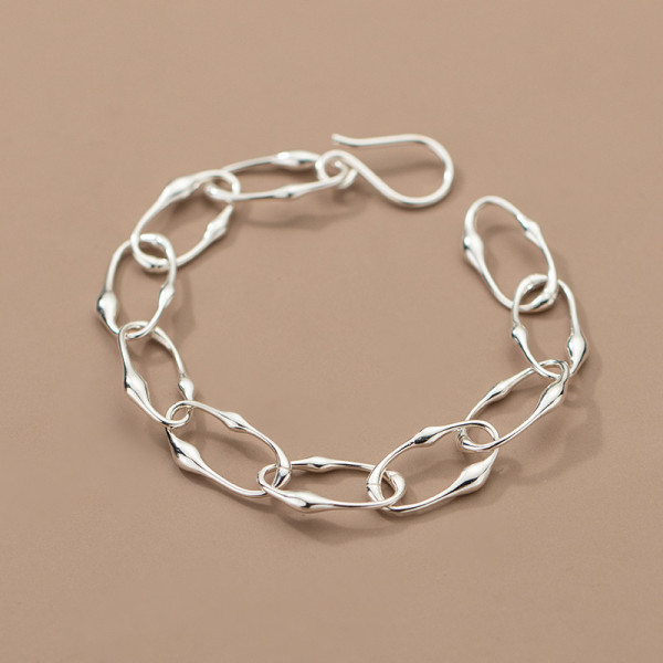 A34965 s925 sterling silver fashion trendy oval unique chic geometric bracelet