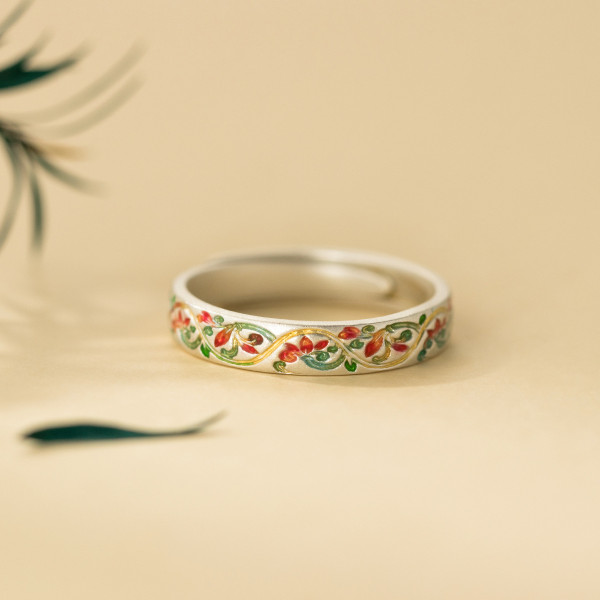 A46017 silver trendy sweet enamel gold flower ring