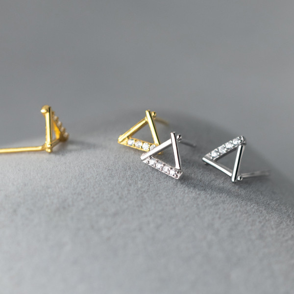A37424 s925 sterling silver rhinestone hollowed triangle elegant earrings