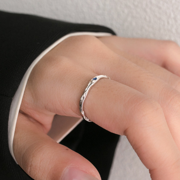 A41950 s925 silver minimalist wrinkled cubic zirconia rhinestone ring
