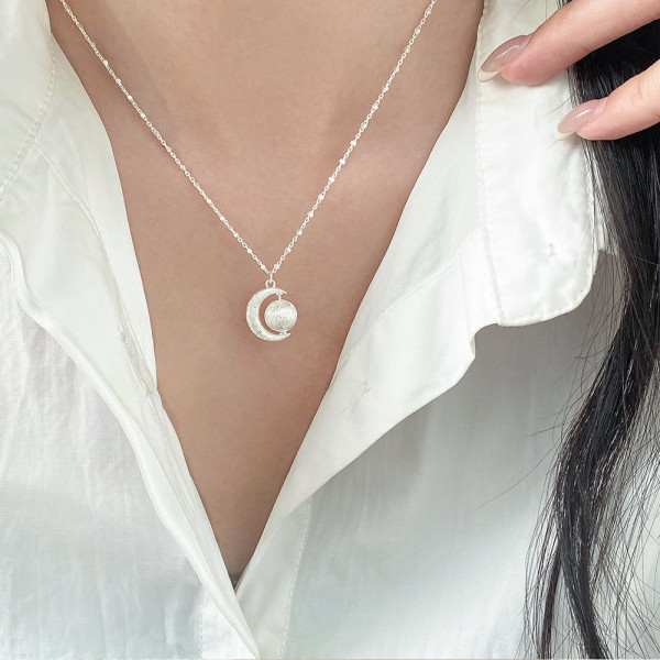 A46170 s925 sterling silver simple bar stripe moon ball square necklace