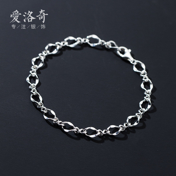 A33370 s925 sterling silver simple hollowed weave charm bracelet