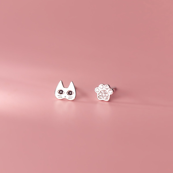 A35566 s925 sterling silver chic asymmetric rhinestone small sweet earrings