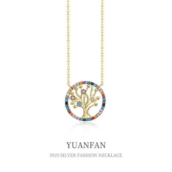 A37266 925 sterling silver colorful cubiczirconia tree necklace