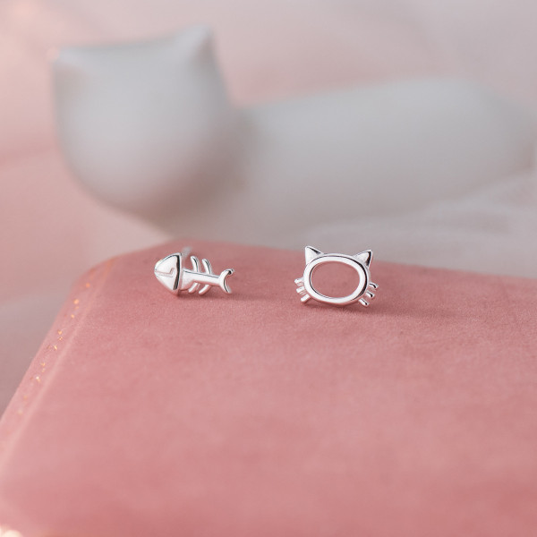 A44927 s925 sterling silver sweet dainty fishbone stud earrings
