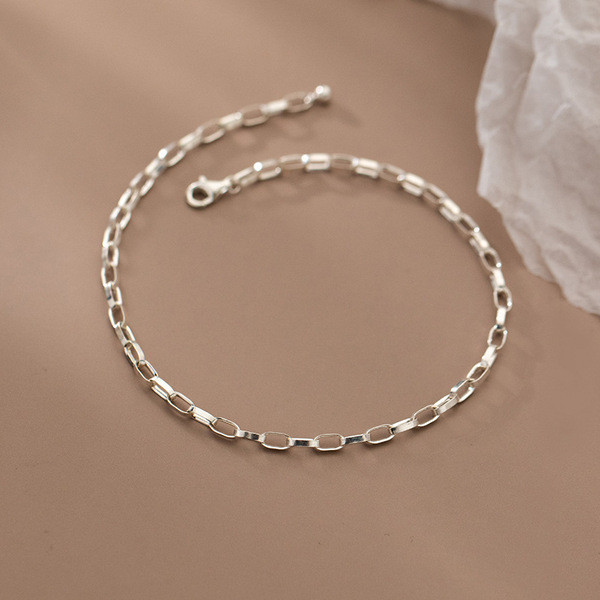 A34296 s925 sterling silver anklet trendy simple oval hollowed chain unique fashio bracelet