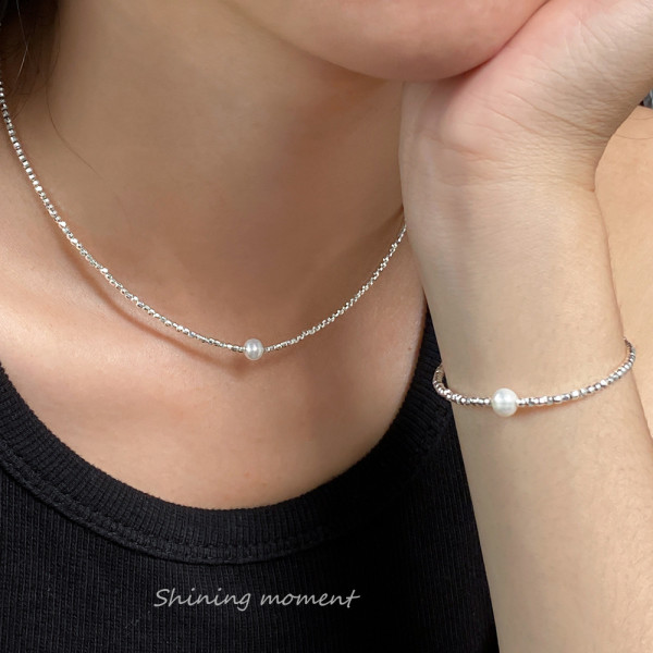 A43815 s925 sterling silver trendy sweet pearl necklace