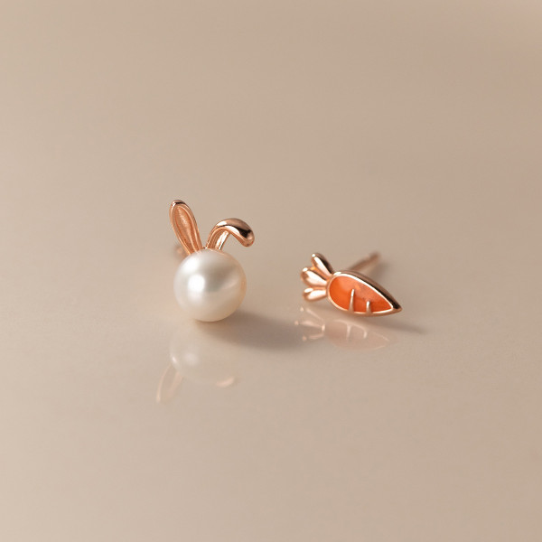 A37874 s925 sterling silver pearl rabbit stud design cute earrings
