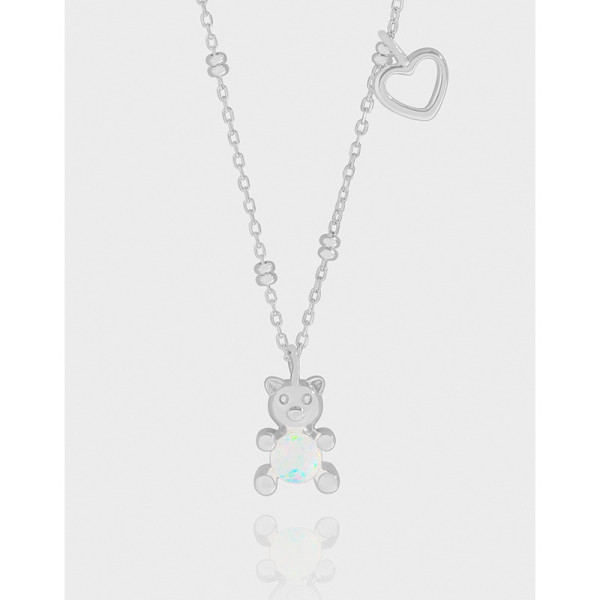 A43272 design opal bear sterling silver s925 heart necklace