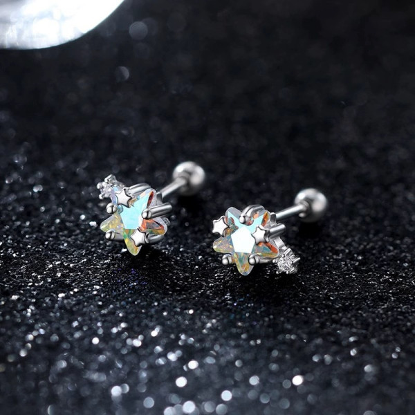 A41925 s925 sterling silver stars extra cubic zirconia earrings
