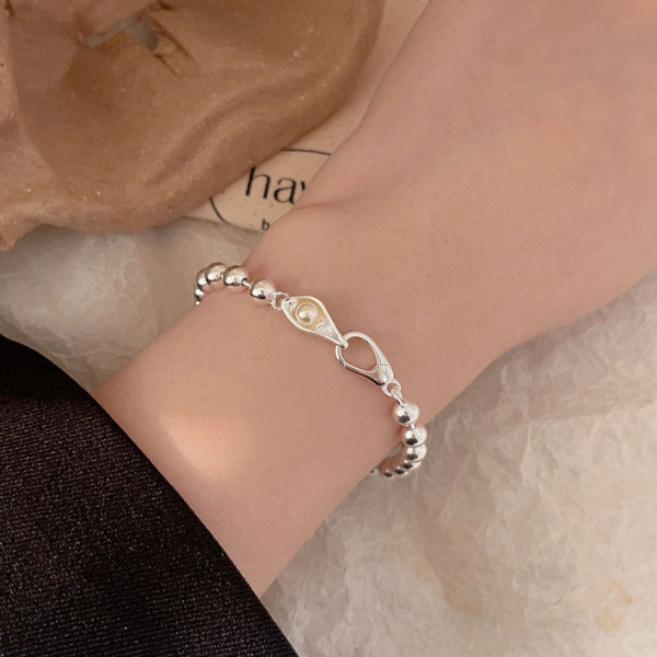 A41021 sterling silver pearl bead simple fashion geometric charm bracelet