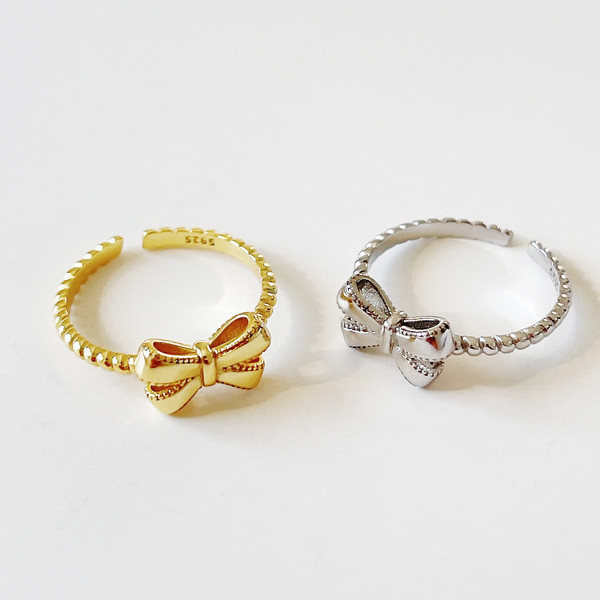 A32651 925 sterling silver gold bow ring