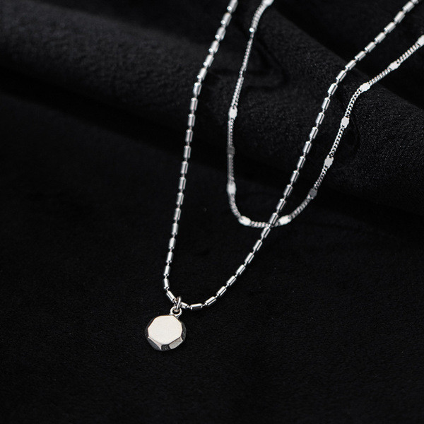 A32432 s925 sterling silver doublelayer geometric pendant chic necklace